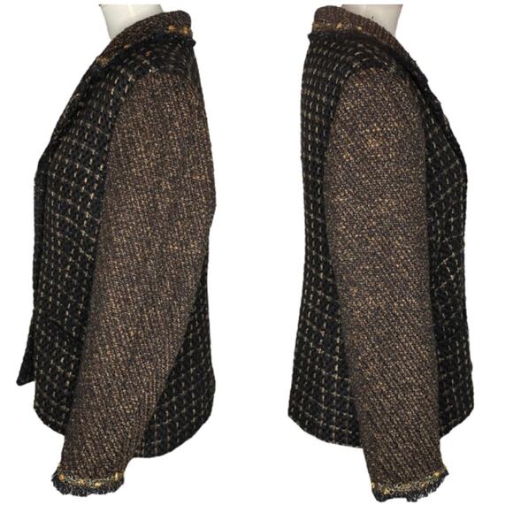 Chico's Tweed Blazer Black Brown Metallic Beaded Fringe Size 12 L Boho Academia - Picture 7 of 15